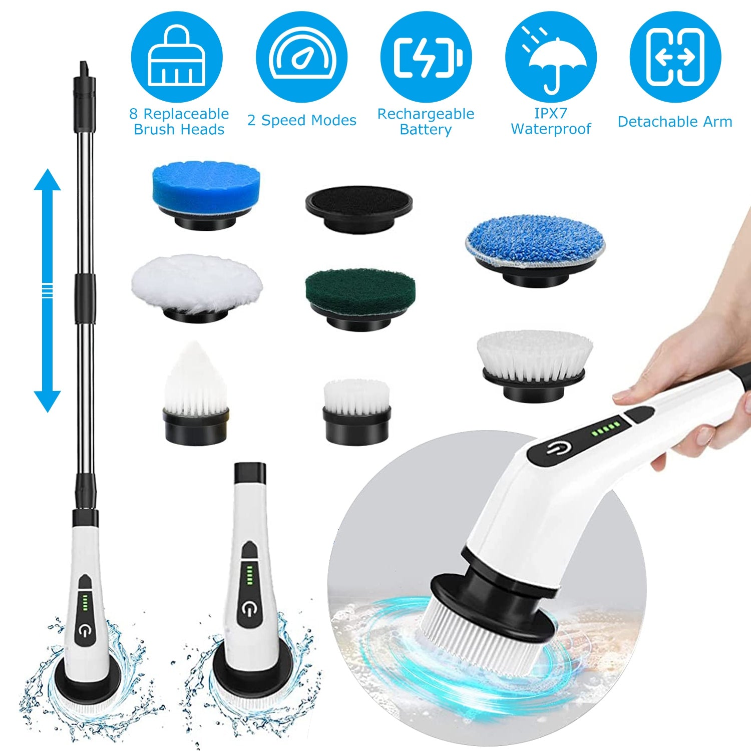 Electric Spin Scrubber | Cordless Cleaning Brush | Rechargeable Spin Scrubber | Telescopic Cleaning Brush | Bathroom Scrubber | Electric Scrubbing Brush | Tile Cleaning Brush | Household Cleaning Tool | Cordless Scrubber Cleaner | Rotating Cleaning Brush