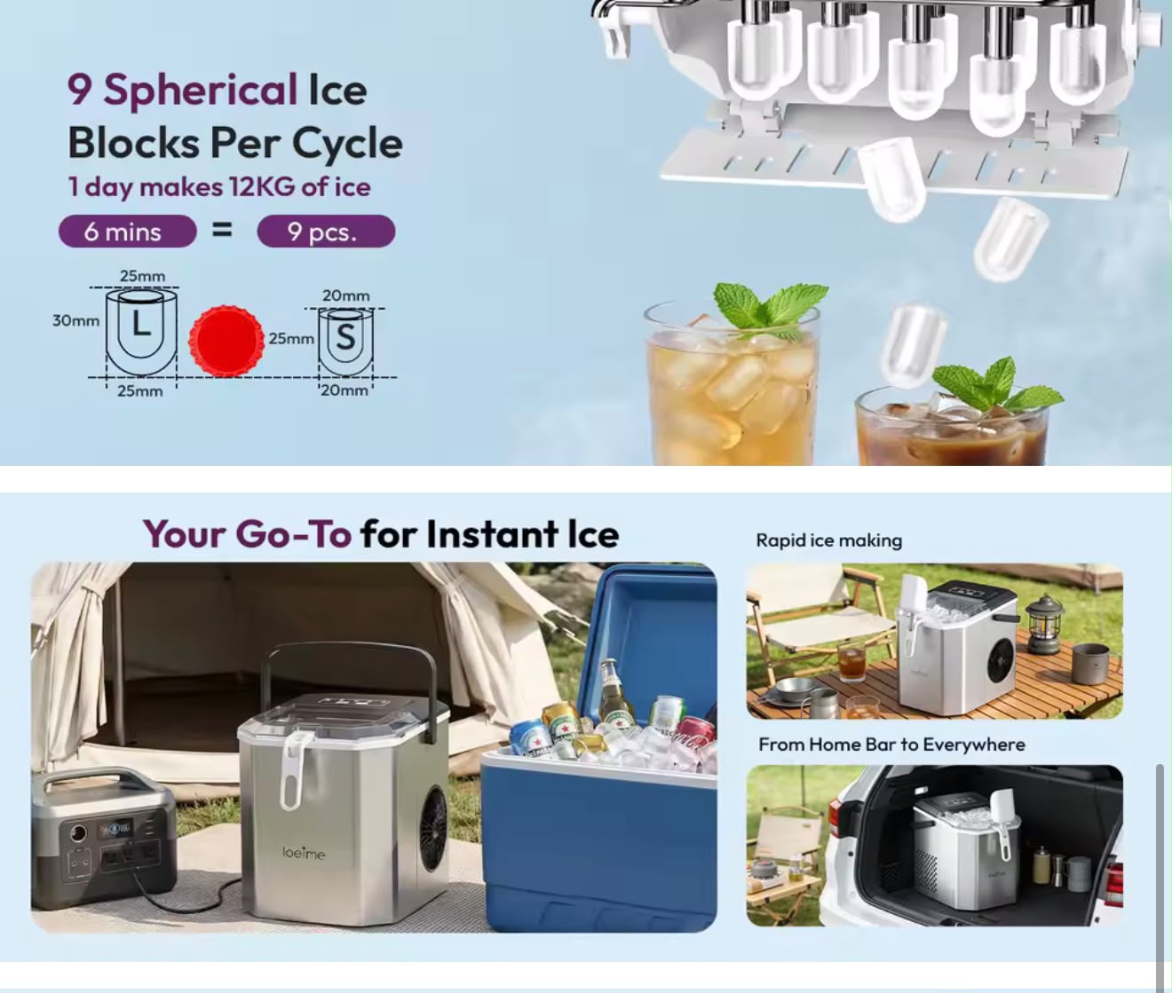 Countertop Ice Maker | Portable Ice Machine | Fast Ice Maker | Ice Cube Maker | Home Ice Maker | Kitchen Ice Machine | Compact Ice Maker | Electric Ice Maker | 9 Cube Ice Maker | Quick Ice Maker