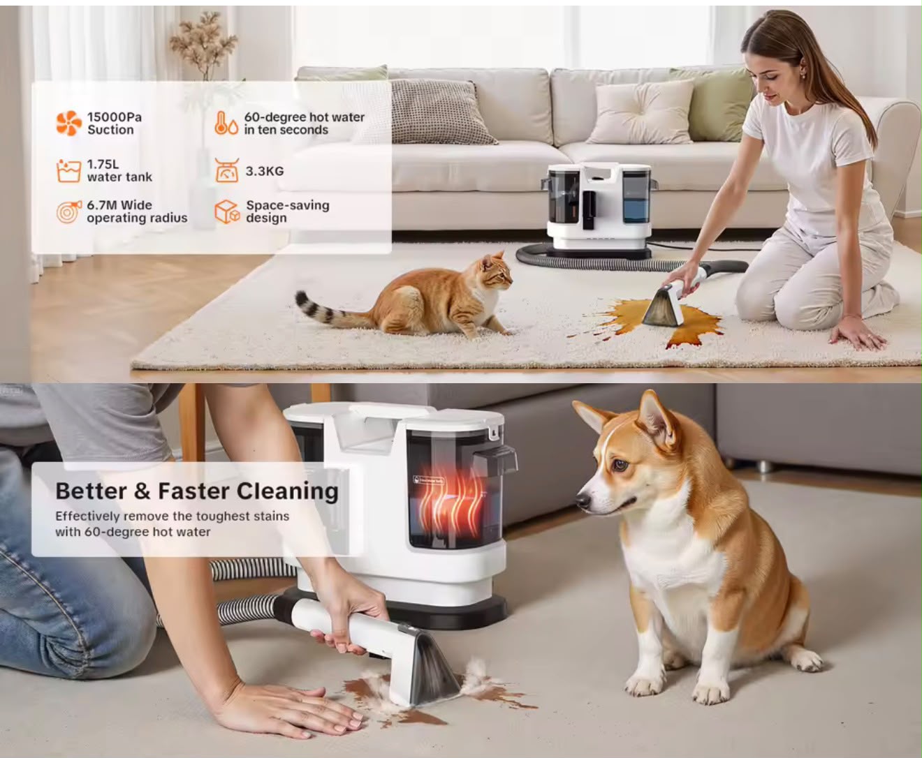 V8 800W Hot Water Carpet Cleaner