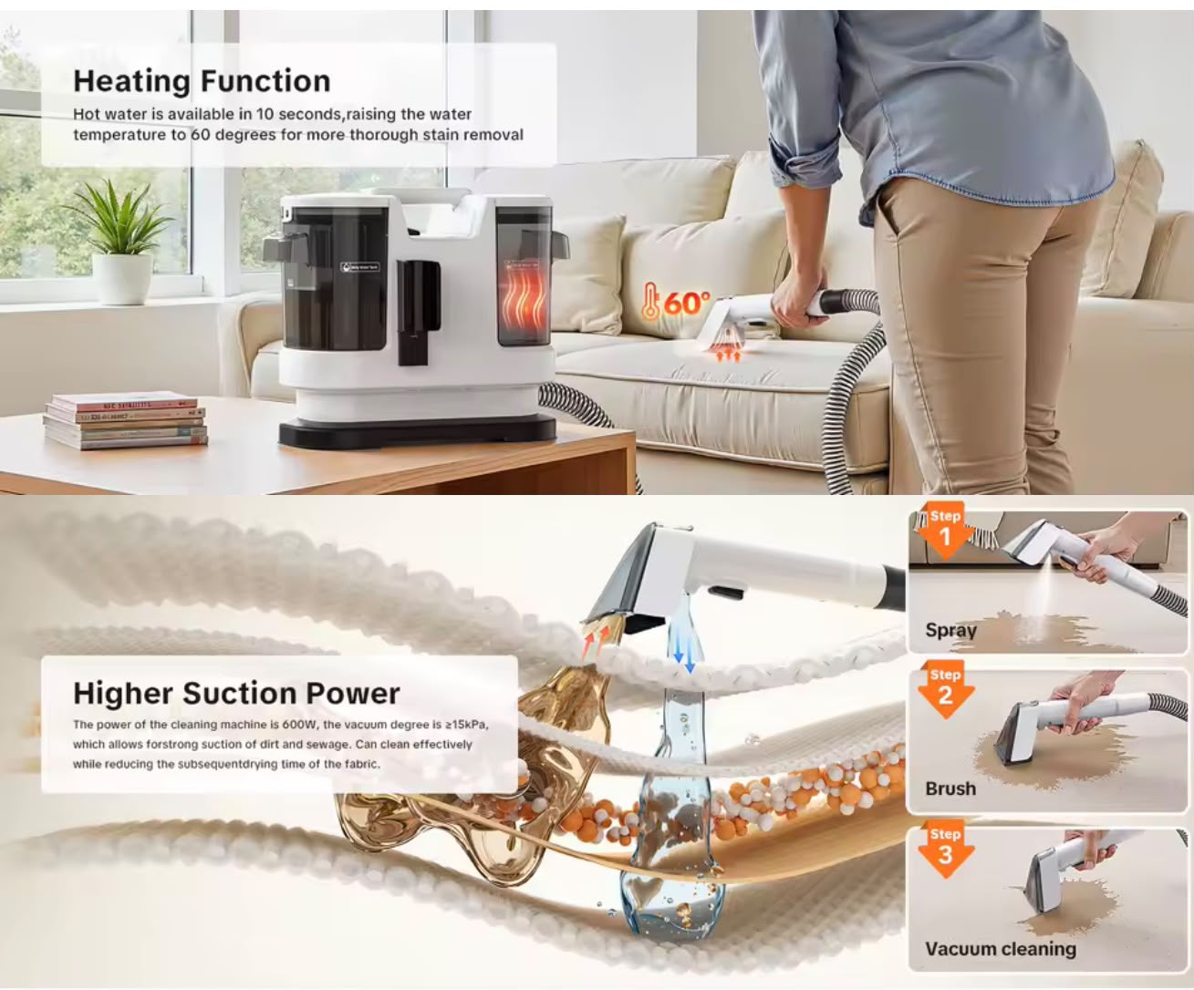 V8 800W Hot Water Carpet Cleaner
